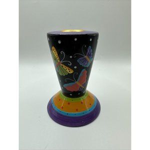 Vintage Laurel Burch Taper Candle Holder Hand Painted Butterflies Signed Ganz